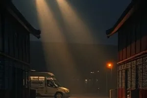 《山雨欲来客栈》封面：雨帘后的木门与灯笼